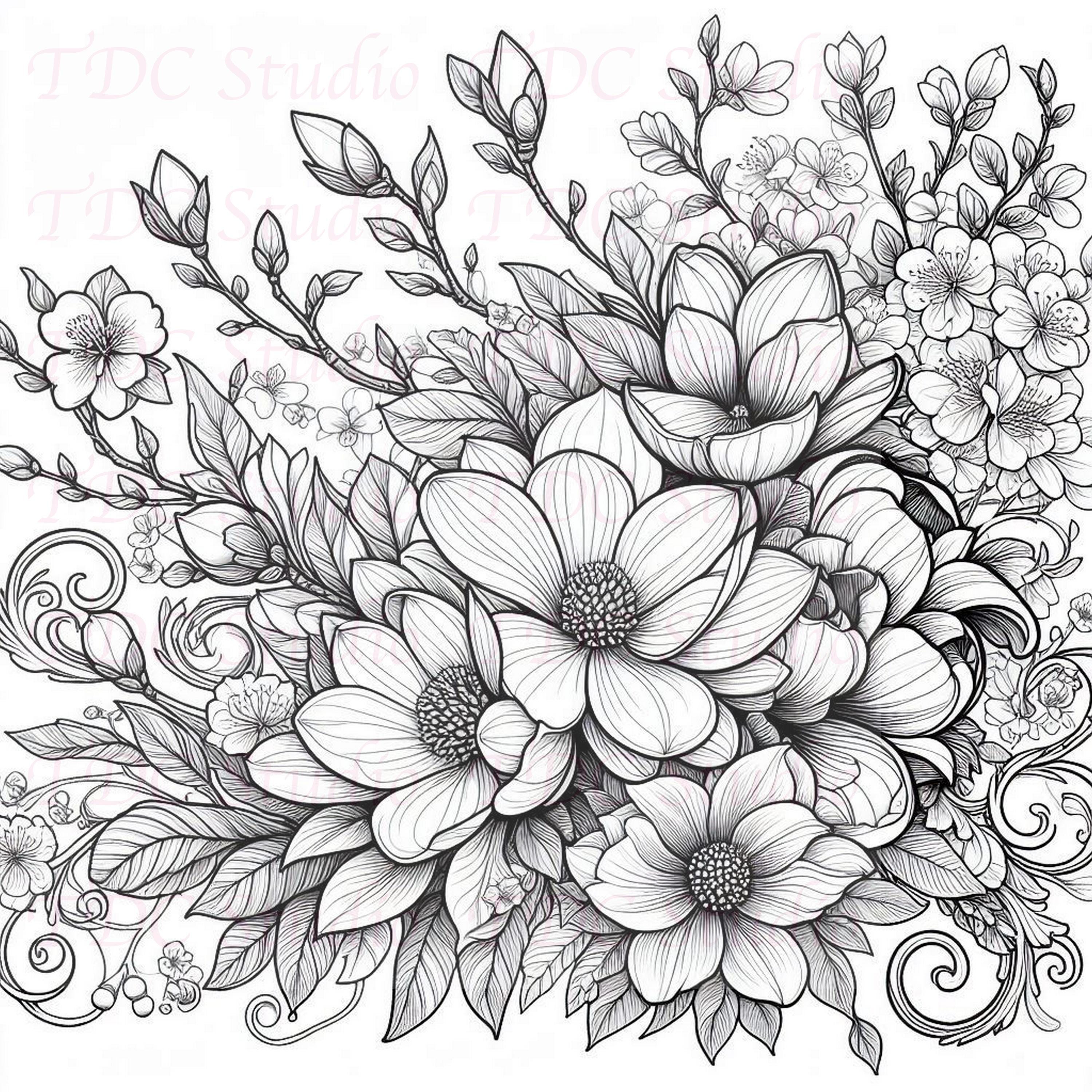 50+ Flowers Coloring Pages Botanical Garden Coloring Book