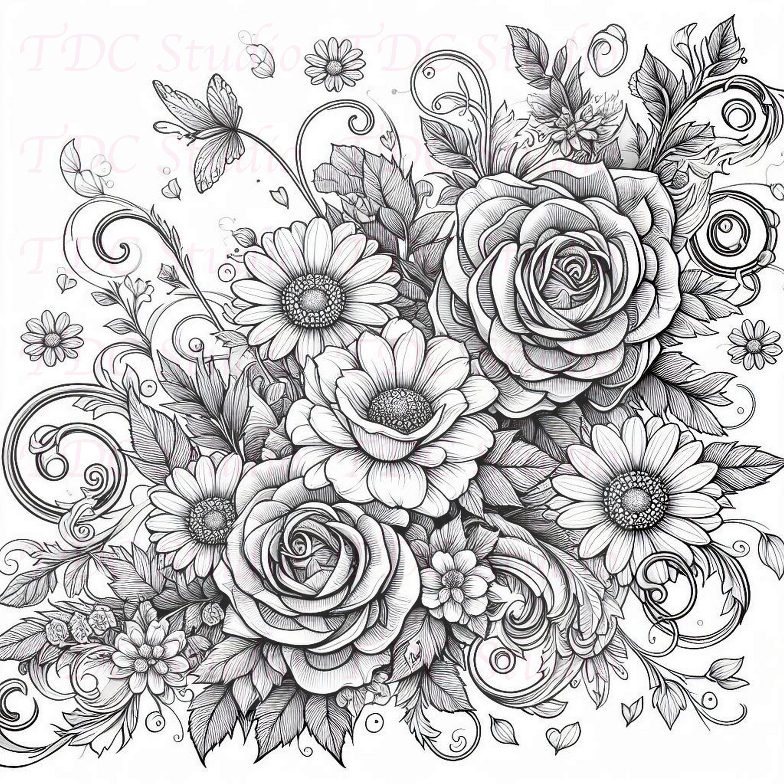 50+ Flowers Coloring Pages Botanical Garden Coloring Book