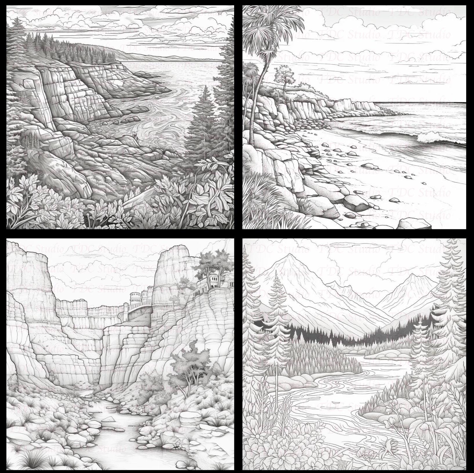 50+ Nature Scenic Coloring Pages